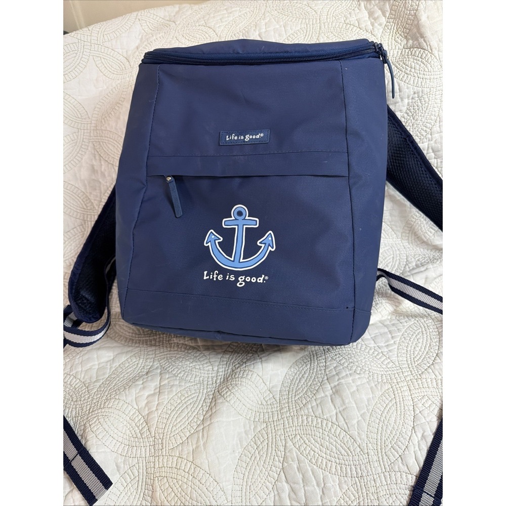 Life Is Good Soft Insulated Backpack Cooler Summer Beach Bag Navy Blue Anchor